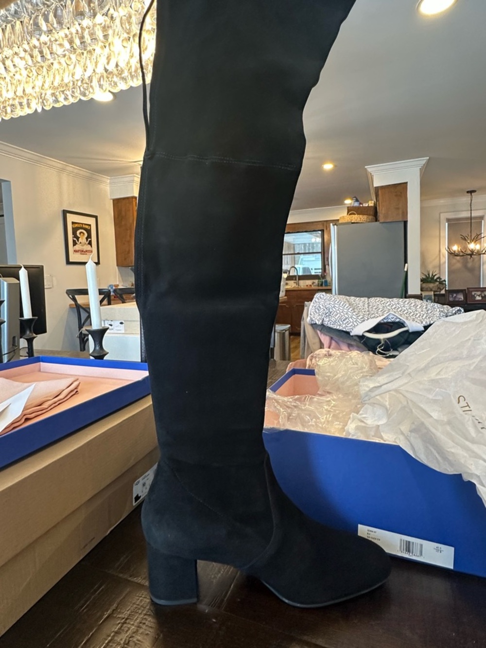 Stuart Weitzman Black Over-the-Knee Suede Boot with Block Heel Size 40.5